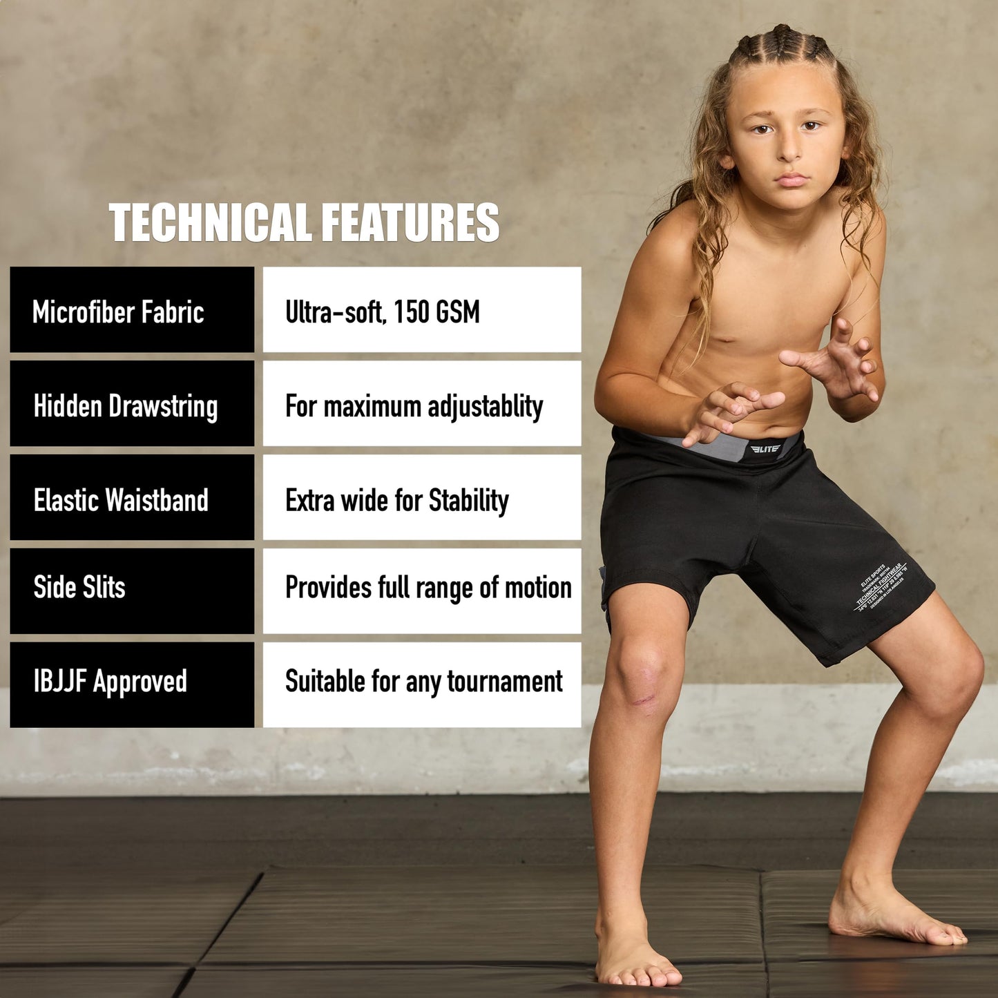 Elite Sports Kids | Youth  MMA Training Shorts - Gray