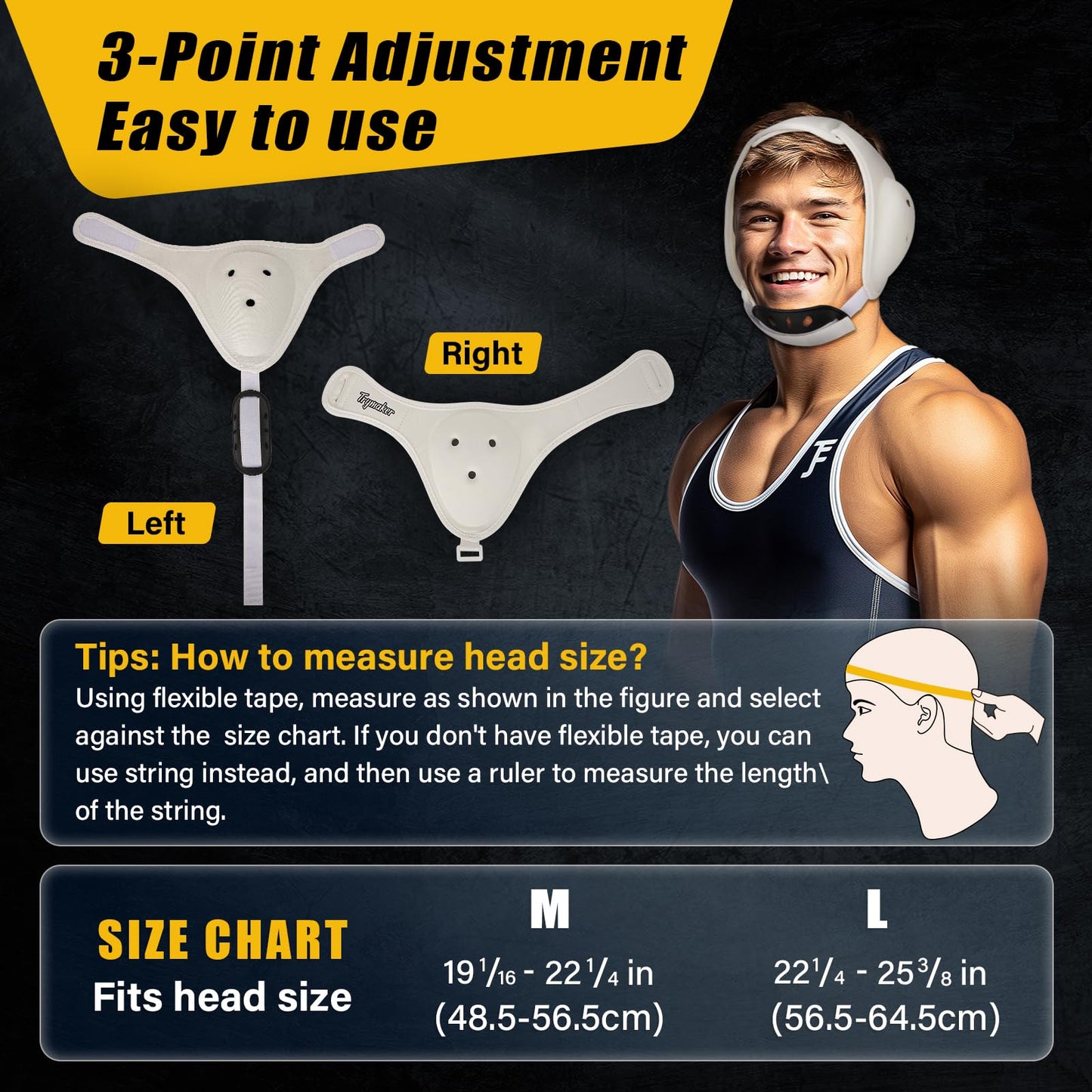 Trymaker Wrestling Youth Headgear with Chin Cup - White