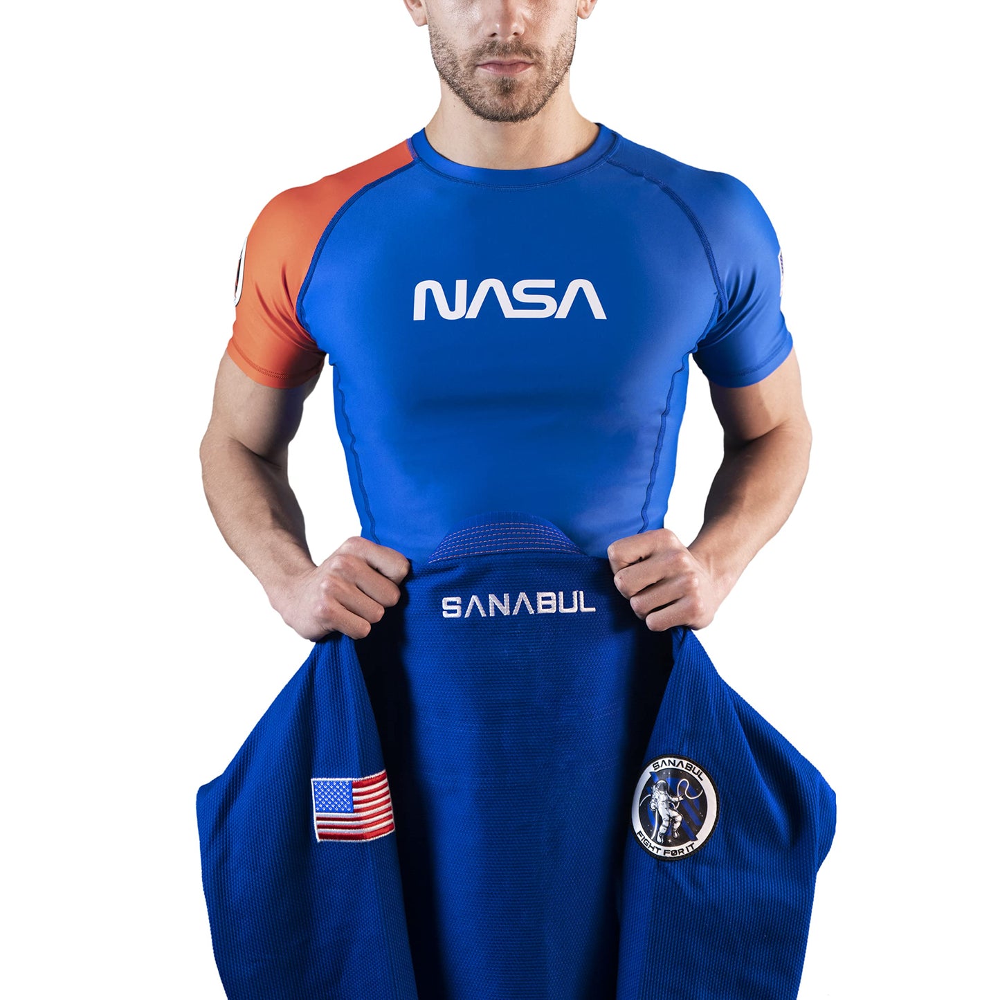 Sanabul NASA Short Sleeve Compression Rash Guard - Blue/Orange