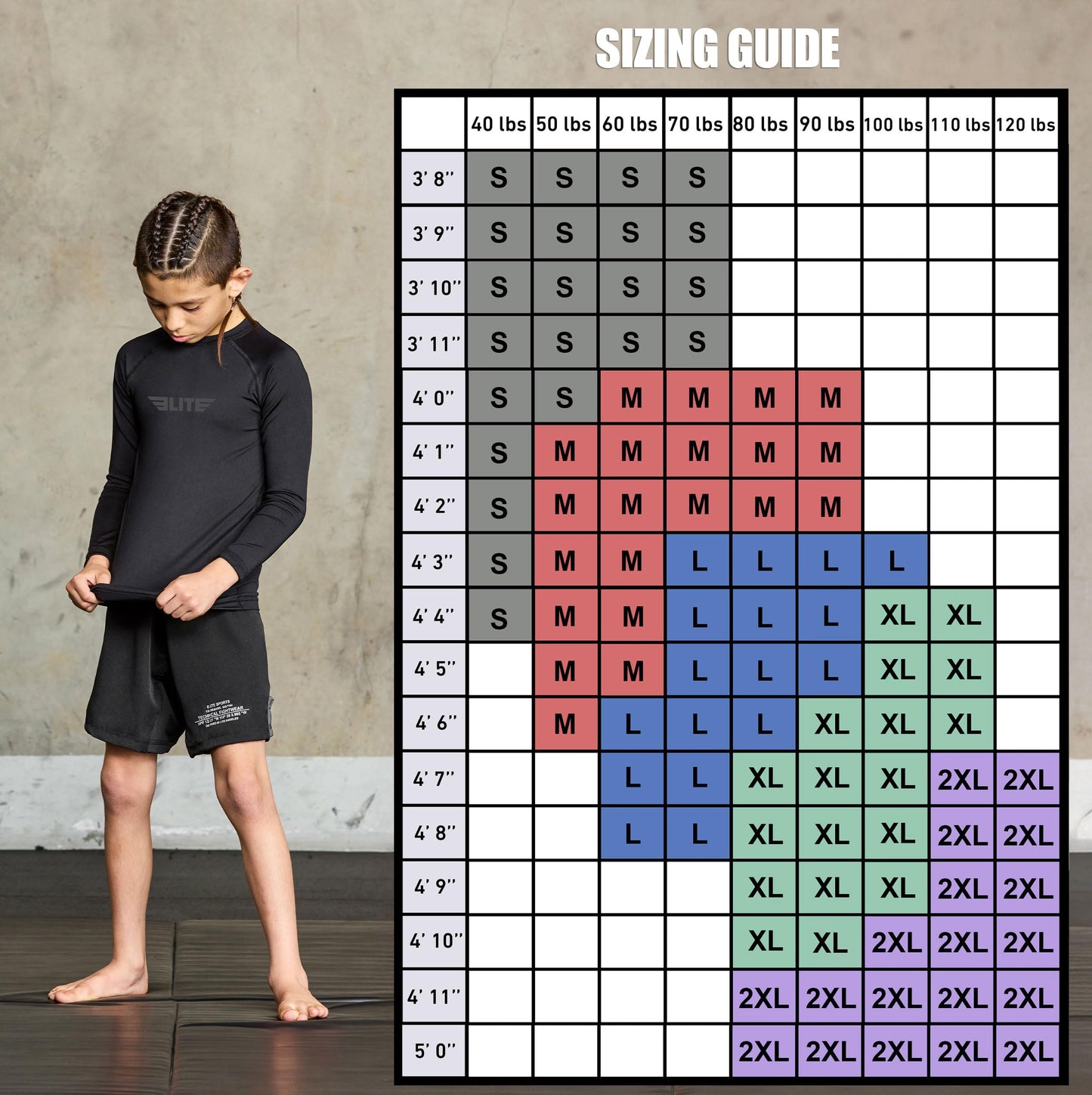 Elite Sports Long Sleeve Compression Shirt for Kids | Youth Boys & Girls BJJ MMA