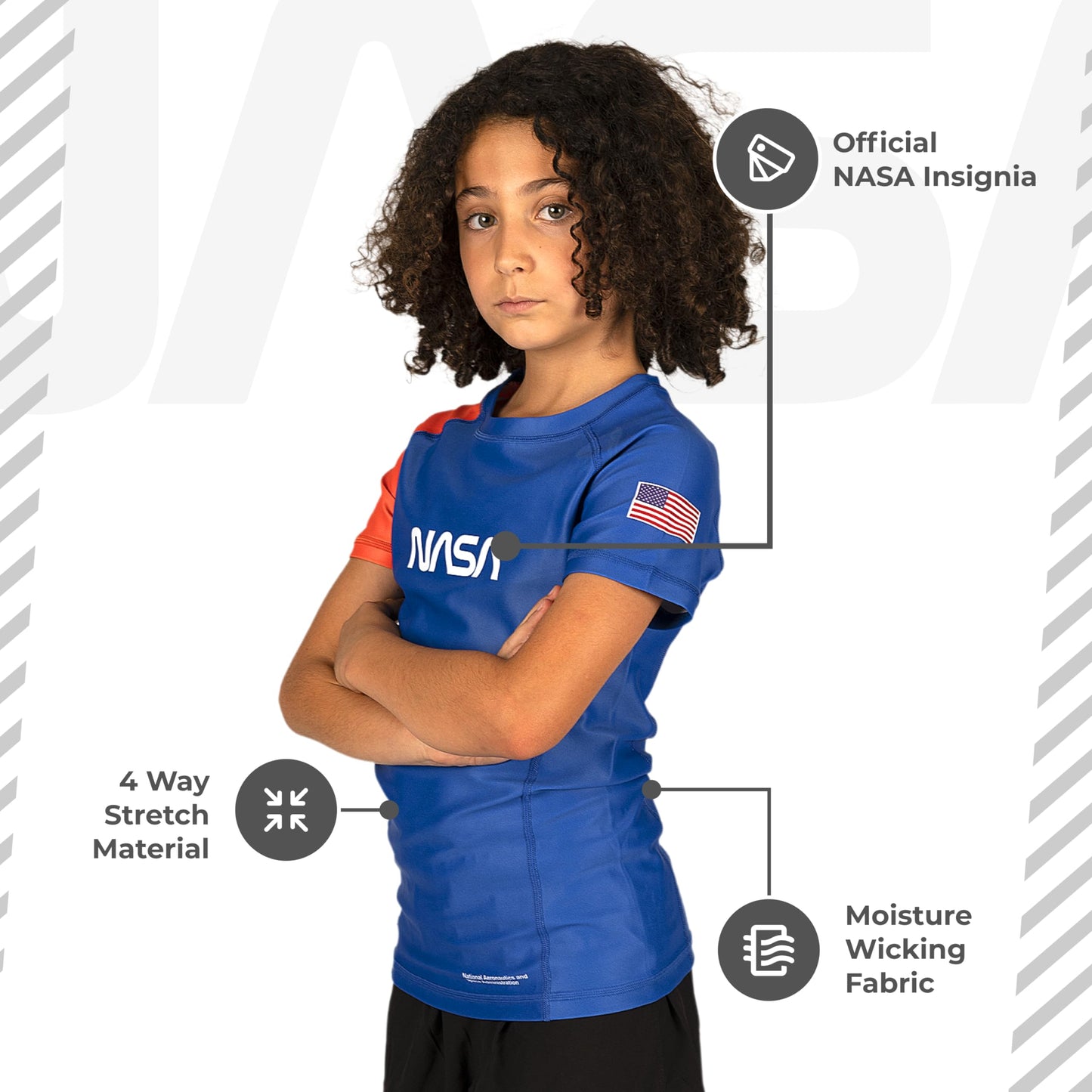 Sanabul Kids NASA Short Sleeve Compression Rash Guard - Blue/Orange