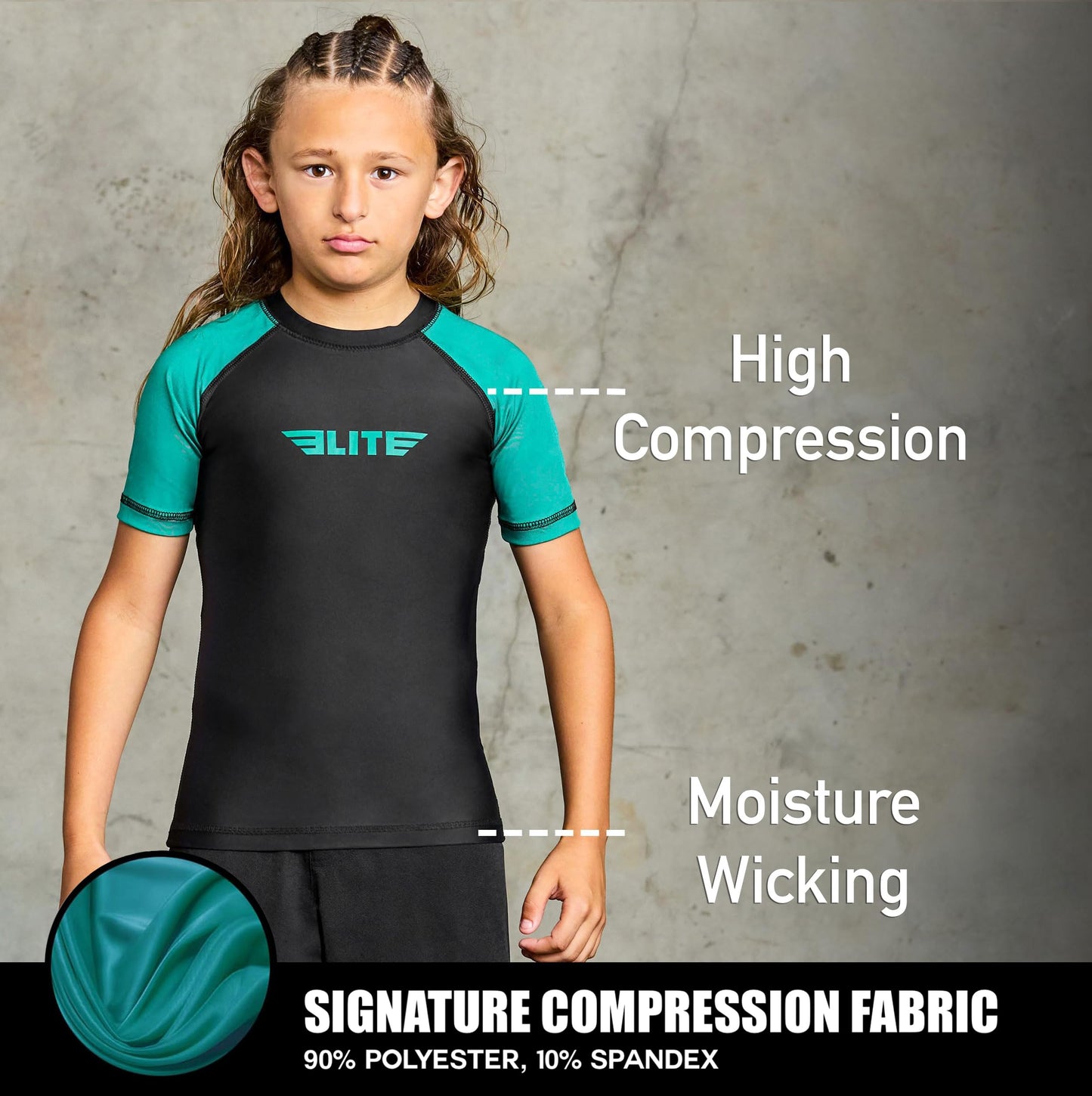 Elite Sports Short Sleeve Compression Shirt for Kids | Youth Boys & Girls BJJ MMA