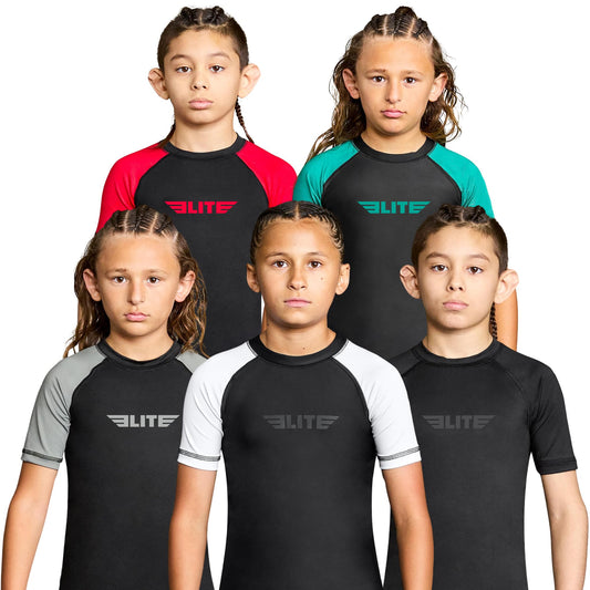 Elite Sports Short Sleeve Compression Shirt for Kids | Youth Boys & Girls BJJ MMA