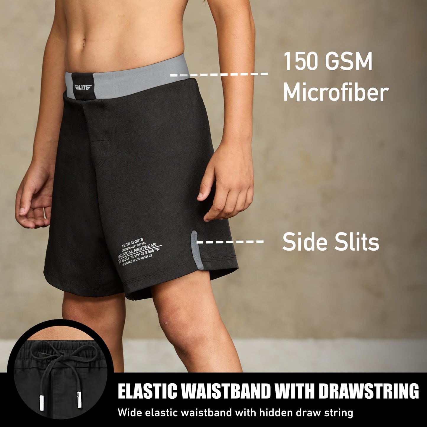 Elite Sports Kids | Youth  MMA Training Shorts - Gray