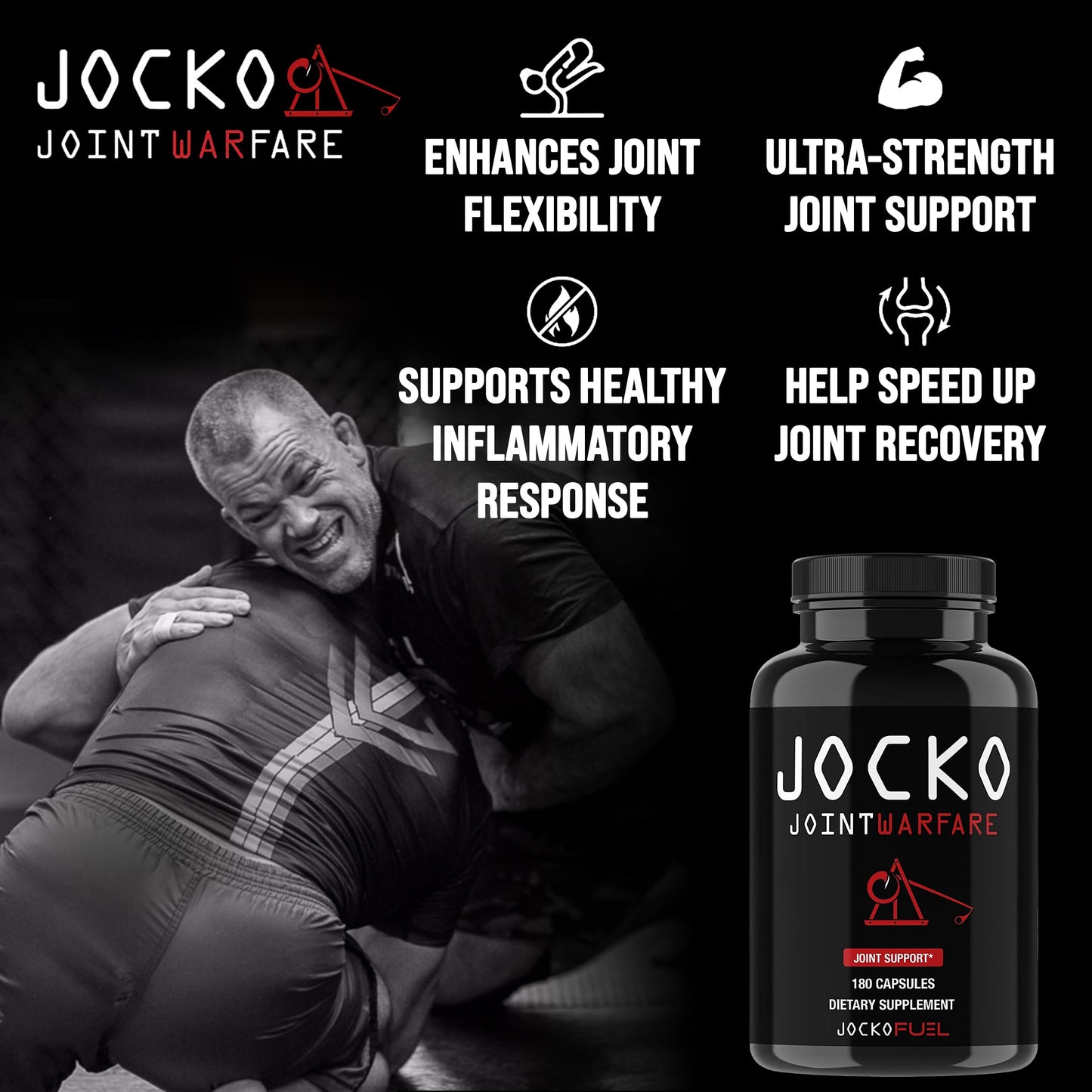 Jocko Fuel Joint Support Supplement - Glucosamine MSM for Joint Pain, Mobility, & Flexibility w/Turmeric & Boswellia (180 Capsules)