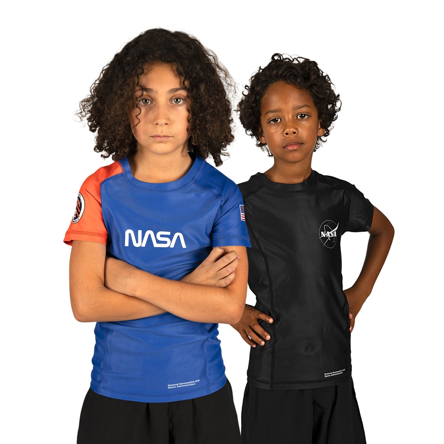 Sanabul Kids NASA Short Sleeve Compression Rash Guard - Blue/Orange