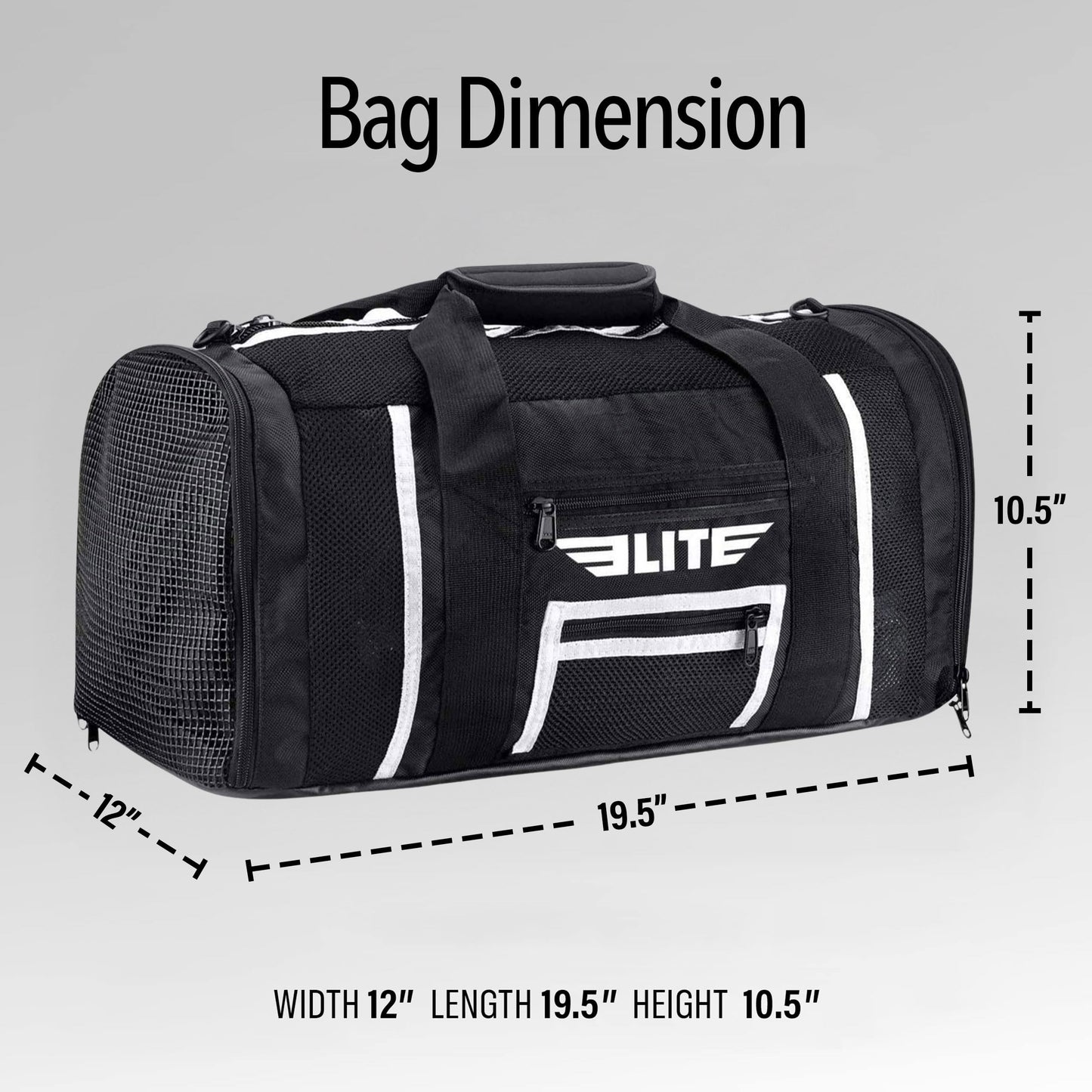 Elite Sports Gym Duffle Bag for MMA, BJJ, Boxing Gear Bag - Black