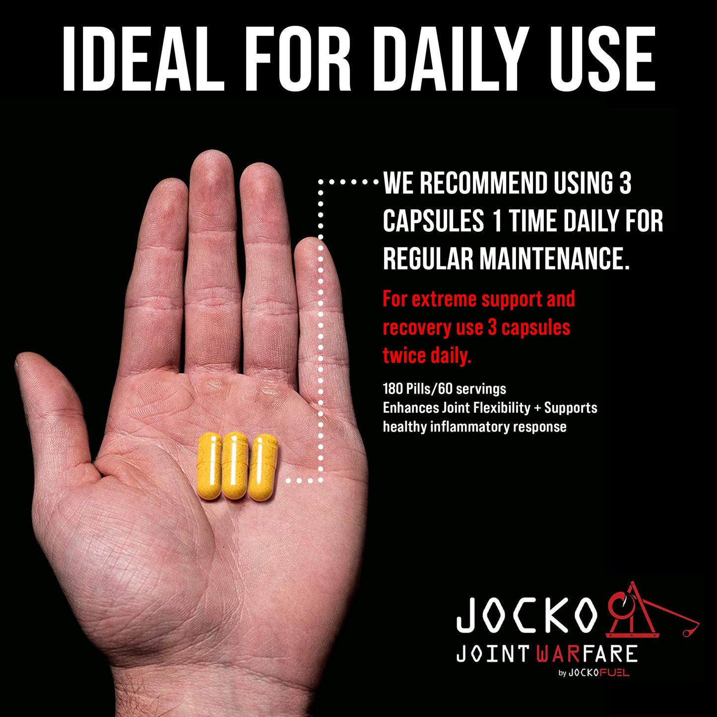 Jocko Fuel Joint Support Supplement - Glucosamine MSM for Joint Pain, Mobility, & Flexibility w/Turmeric & Boswellia (180 Capsules)