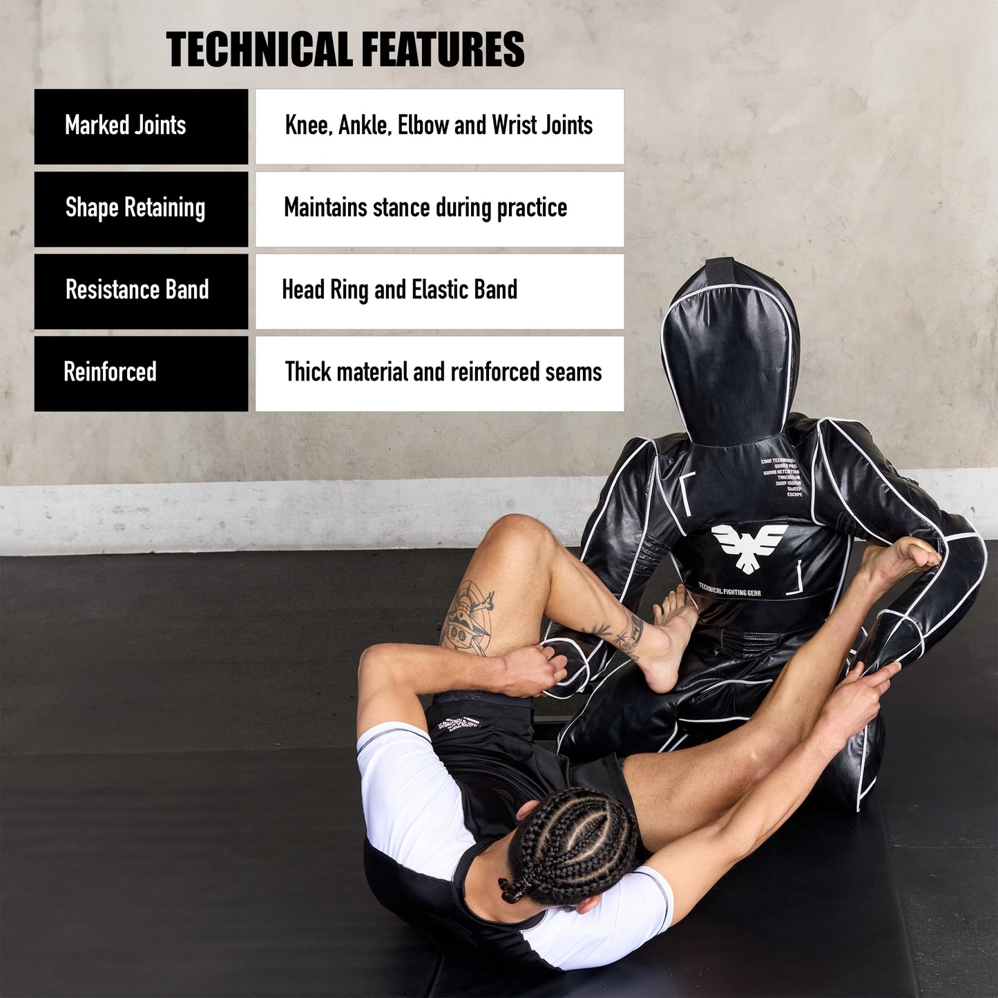 Elite Sports Adult BJJ - 170cm Unfilled Hanging Jiu Jitsu Dummy for MMA & Sparring - Holder Included