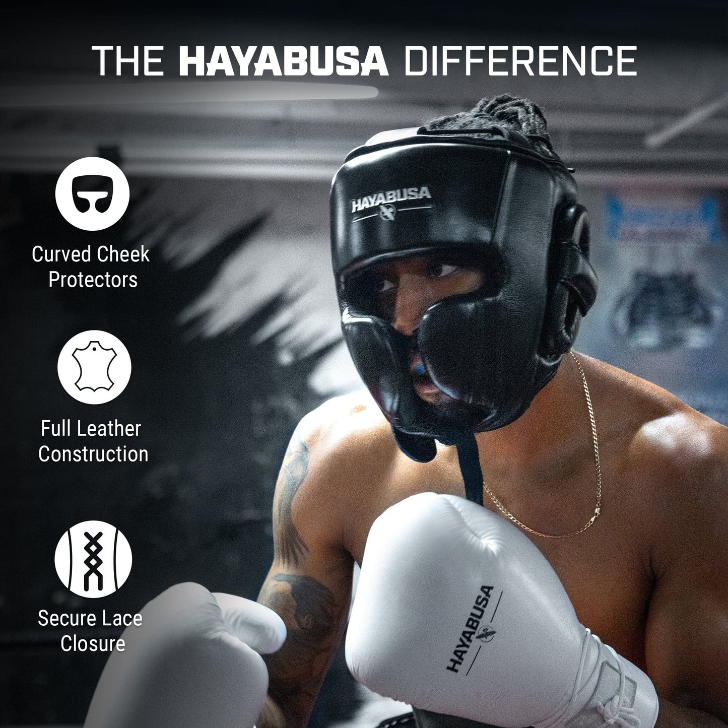 Hayabusa Pro Leather Boxing Headgear Adjustable - Black