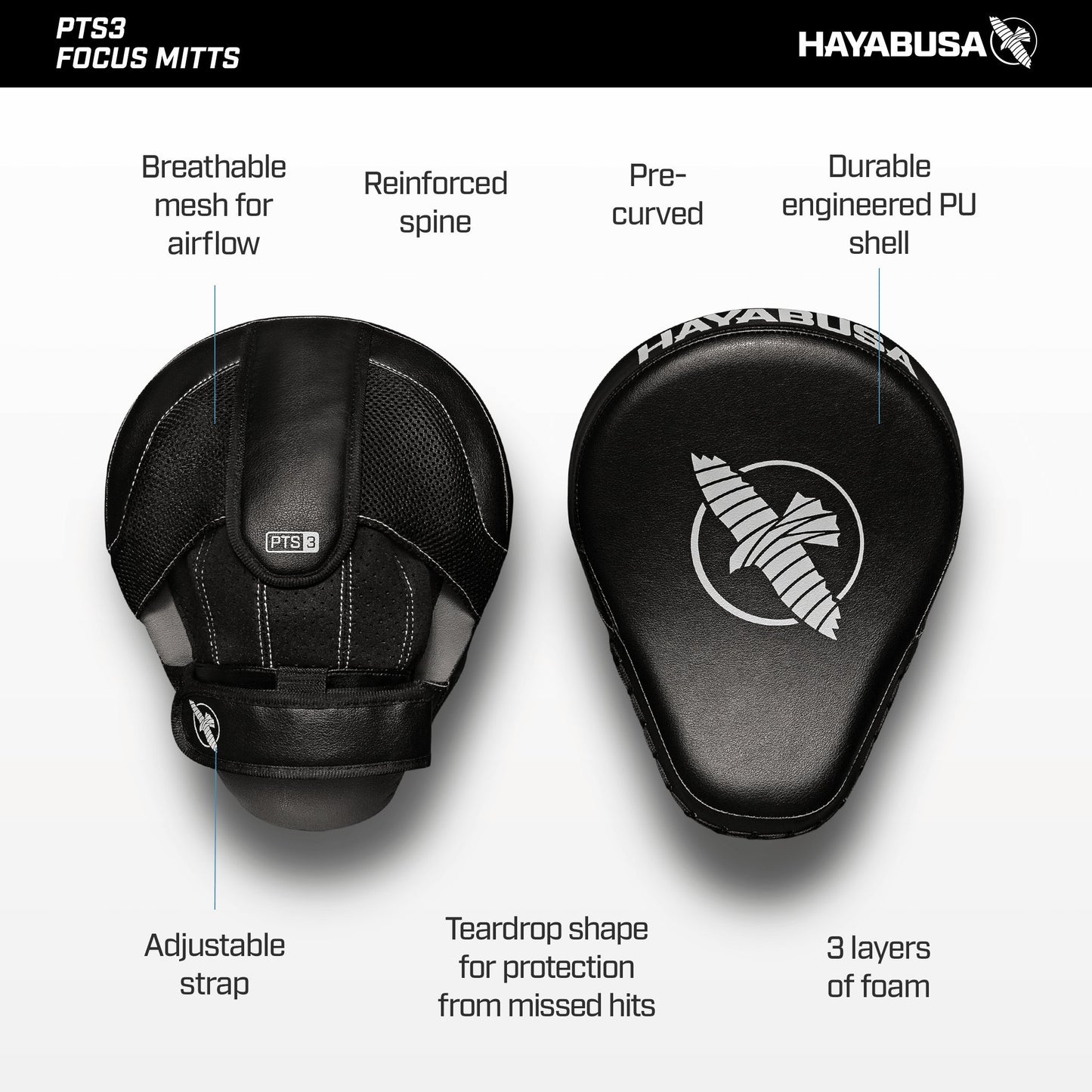 Hayabusa PTS 3 Focus Mitts Pair - Black