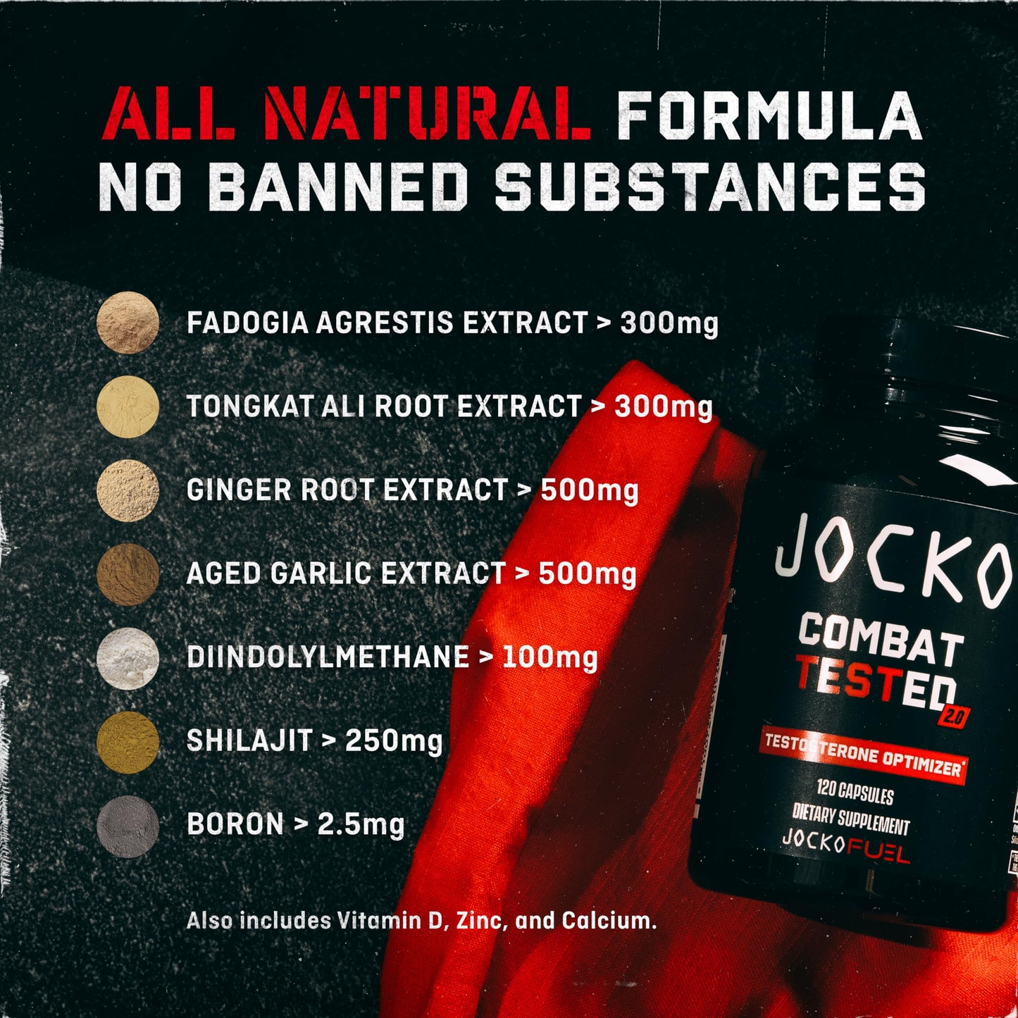 Jocko Fuel Test Booster for Men - Natural Endurance, Stamina, & Strength Booster - Muscle Builder for Men & Nitric Oxide Booster with Ginger Root, Shilijat, & Tongkat Ali, 120ct (30 Servings)